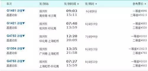 南京到抚州动车时刻表_南京南到抚州东的高铁票_南京至抚州动车时刻表